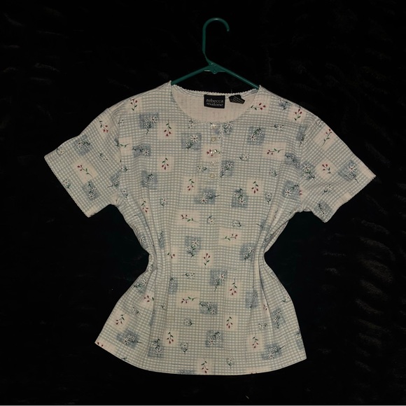Rebecca Malone Tops - Vintage Y2K Rebecca Malone Blue Gingham Floral Button Top